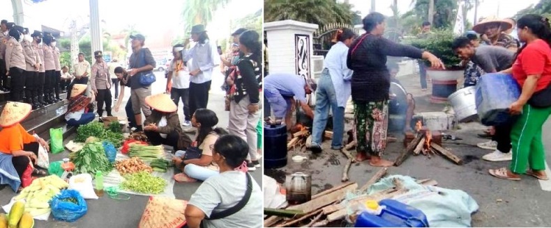 Peringati Hari Tani Nasional: Pengunjukrasa Berjualan Hasil Pertanian dan Masak Kolak di Halaman Kantor Wali Kota Siantar